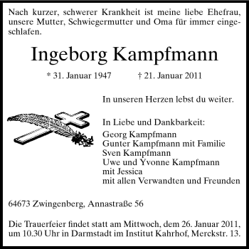 Traueranzeige von Ingeborg Kampfmann von Echo-Zeitungen (Gesamtausgabe)