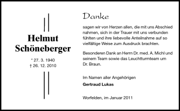 Traueranzeige von Helmut Schöneberger von Darmstädter Echo, Odenwälder Echo, Rüsselsheimer Echo, Groß-Gerauer-Echo, Ried Echo
