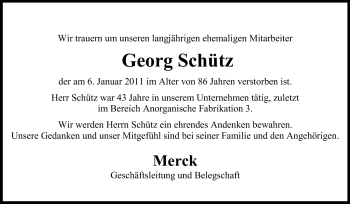 Traueranzeige von Georg Schütz von Echo-Zeitungen (Gesamtausgabe)