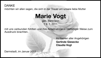 Traueranzeige von Marie Vogt von Echo-Zeitungen (Gesamtausgabe)