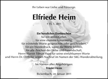 Traueranzeige von Elfriede Heim von Echo-Zeitungen (Gesamtausgabe)