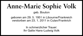 Traueranzeige von Anne-Marie Sophie Volk von Echo-Zeitungen (Gesamtausgabe)