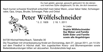 Traueranzeige von Peter Wölfelschneider von Echo-Zeitungen (Gesamtausgabe)