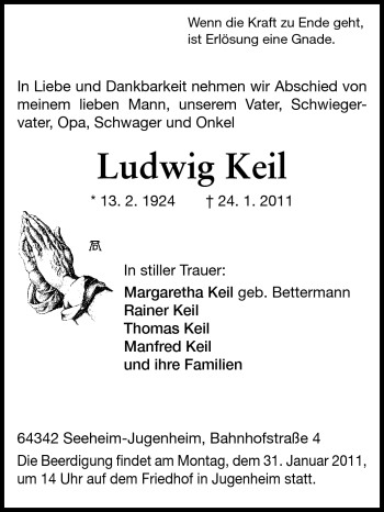 Traueranzeige von Ludwig Keil von Echo-Zeitungen (Gesamtausgabe)