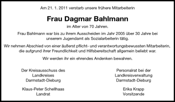 Traueranzeige von Dagmar Bahlmann von Echo-Zeitungen (Gesamtausgabe)