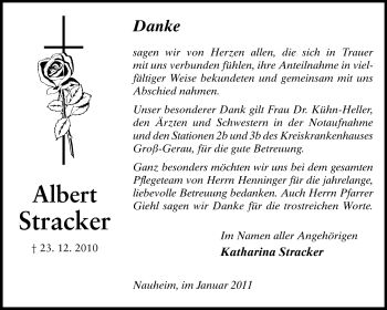 Traueranzeige von Albert Stracker von Rüsselsheimer Echo, Groß-Gerauer-Echo, Ried Echo