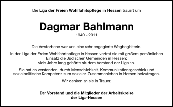 Traueranzeige von Dagmar Bahlmann von Echo-Zeitungen (Gesamtausgabe)