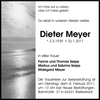 Traueranzeige von Dieter Meyer von Echo-Zeitungen (Gesamtausgabe)