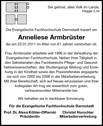 Traueranzeige von Anneliese Armbrüster von Echo-Zeitungen (Gesamtausgabe)