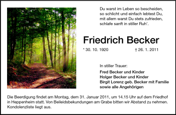 Traueranzeige von Friedrich Becker von Starkenburger Echo