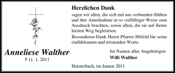 Traueranzeige von Anneliese Walther von Odenwälder Echo