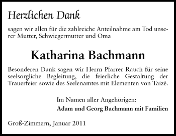Traueranzeige von Katharina Bachmann von Echo-Zeitungen (Gesamtausgabe)