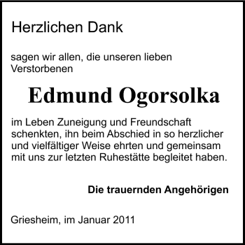 Traueranzeige von Edmund Ogorsolka von Echo-Zeitungen (Gesamtausgabe)