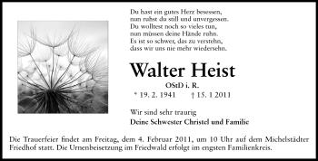 Traueranzeige von Walter Heist von Odenwälder Echo