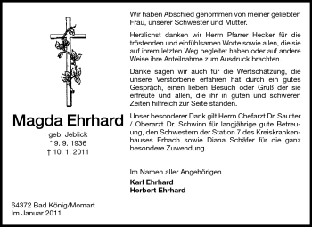 Traueranzeige von Magda Erhard von Odenwälder Echo