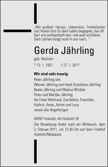 Traueranzeige von Gerda Jährling von Echo-Zeitungen (Gesamtausgabe)