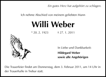 Traueranzeige von Willi Weber von Rüsselsheimer Echo, Groß-Gerauer-Echo, Ried Echo
