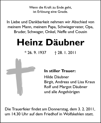 Traueranzeige von Heinz Däubner von Rüsselsheimer Echo, Groß-Gerauer-Echo, Ried Echo
