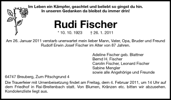 Traueranzeige von Rudi Fischer von Odenwälder Echo
