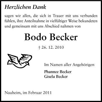 Traueranzeige von Bodo Becker von Rüsselsheimer Echo, Groß-Gerauer-Echo, Ried Echo