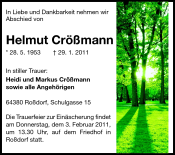 Traueranzeige von Helmut Crößmann von Echo-Zeitungen (Gesamtausgabe)