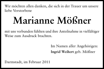Traueranzeige von Marianne Mößner von Darmstädter Echo, Odenwälder Echo, Rüsselsheimer Echo, Groß-Gerauer-Echo, Ried Echo