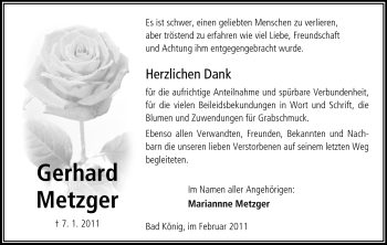 Traueranzeige von Gerhard Metzger von Odenwälder Echo