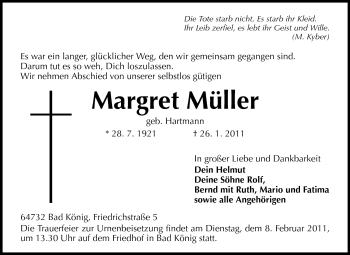 Traueranzeige von Margret Müller von Odenwälder Echo
