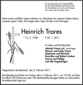 Traueranzeige von Heinrich Trares von Starkenburger Echo