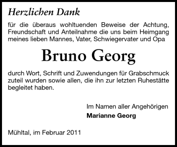 Traueranzeige von Bruno Georg von Echo-Zeitungen (Gesamtausgabe)