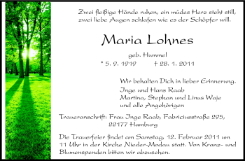 Traueranzeige von Maria Lohnes von Echo-Zeitungen (Gesamtausgabe)