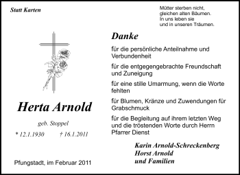 Traueranzeige von Herta Arnold von Echo-Zeitungen (Gesamtausgabe)