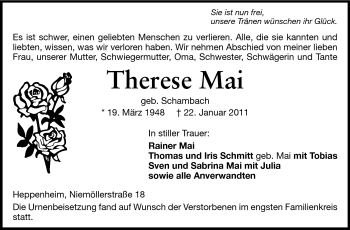 Traueranzeige von Therese Mai von Starkenburger Echo