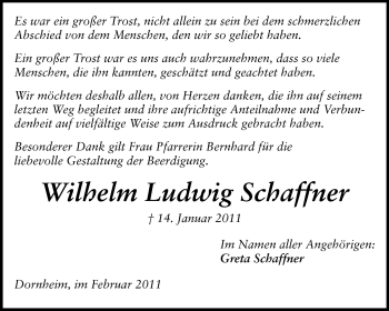 Traueranzeige von Wilhelm Ludwig Schaffner von Rüsselsheimer Echo, Groß-Gerauer-Echo, Ried Echo