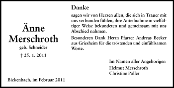 Traueranzeige von Änne Merschroth von Echo-Zeitungen (Gesamtausgabe)