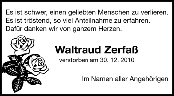 Traueranzeige von Waltraud Zerfaß von Echo-Zeitungen (Gesamtausgabe)