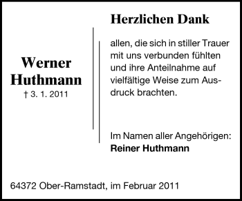 Traueranzeige von Werner Huthmann von Echo-Zeitungen (Gesamtausgabe)