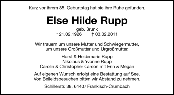 Traueranzeige von Else Hilde Rupp von Odenwälder Echo