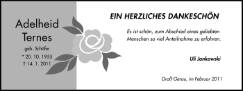 Traueranzeige von Adelheid Ternes von Rüsselsheimer Echo, Groß-Gerauer-Echo, Ried Echo