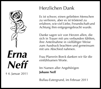 Traueranzeige von Erna Neff von Odenwälder Echo
