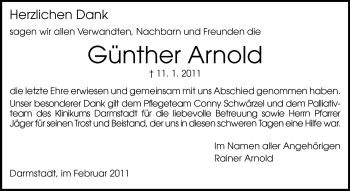 Traueranzeige von Günther Arnold von Echo-Zeitungen (Gesamtausgabe)