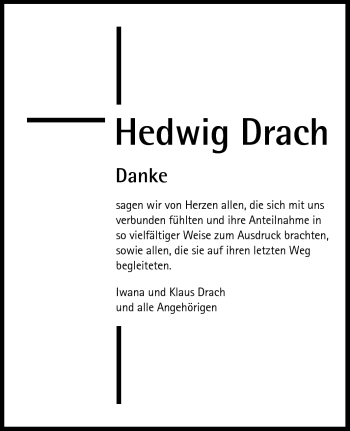 Traueranzeige von Hedwig Drach von Echo-Zeitungen (Gesamtausgabe)