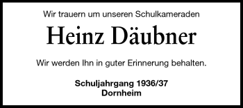 Traueranzeige von Heinz Däubner von Rüsselsheimer Echo, Groß-Gerauer-Echo, Ried Echo