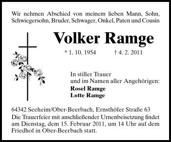 Traueranzeige von Volker Ramge von Echo-Zeitungen (Gesamtausgabe)