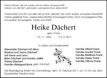 Traueranzeige von Heike Dächert von Echo-Zeitungen (Gesamtausgabe)