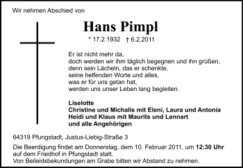 Traueranzeige von Pimpl Hans von Echo-Zeitungen (Gesamtausgabe)