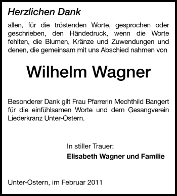 Traueranzeige von Wilhelm Wagner von Odenwälder Echo