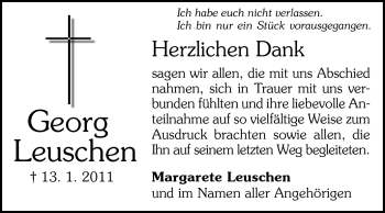 Traueranzeige von Georg Leuschen von Darmstädter Echo, Odenwälder Echo, Rüsselsheimer Echo, Groß-Gerauer-Echo, Ried Echo