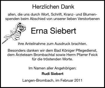 Traueranzeige von Erna Siebert von Odenwälder Echo