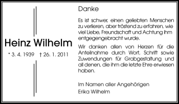 Traueranzeige von Heinz Wilhelm von Rüsselsheimer Echo, Groß-Gerauer-Echo, Ried Echo